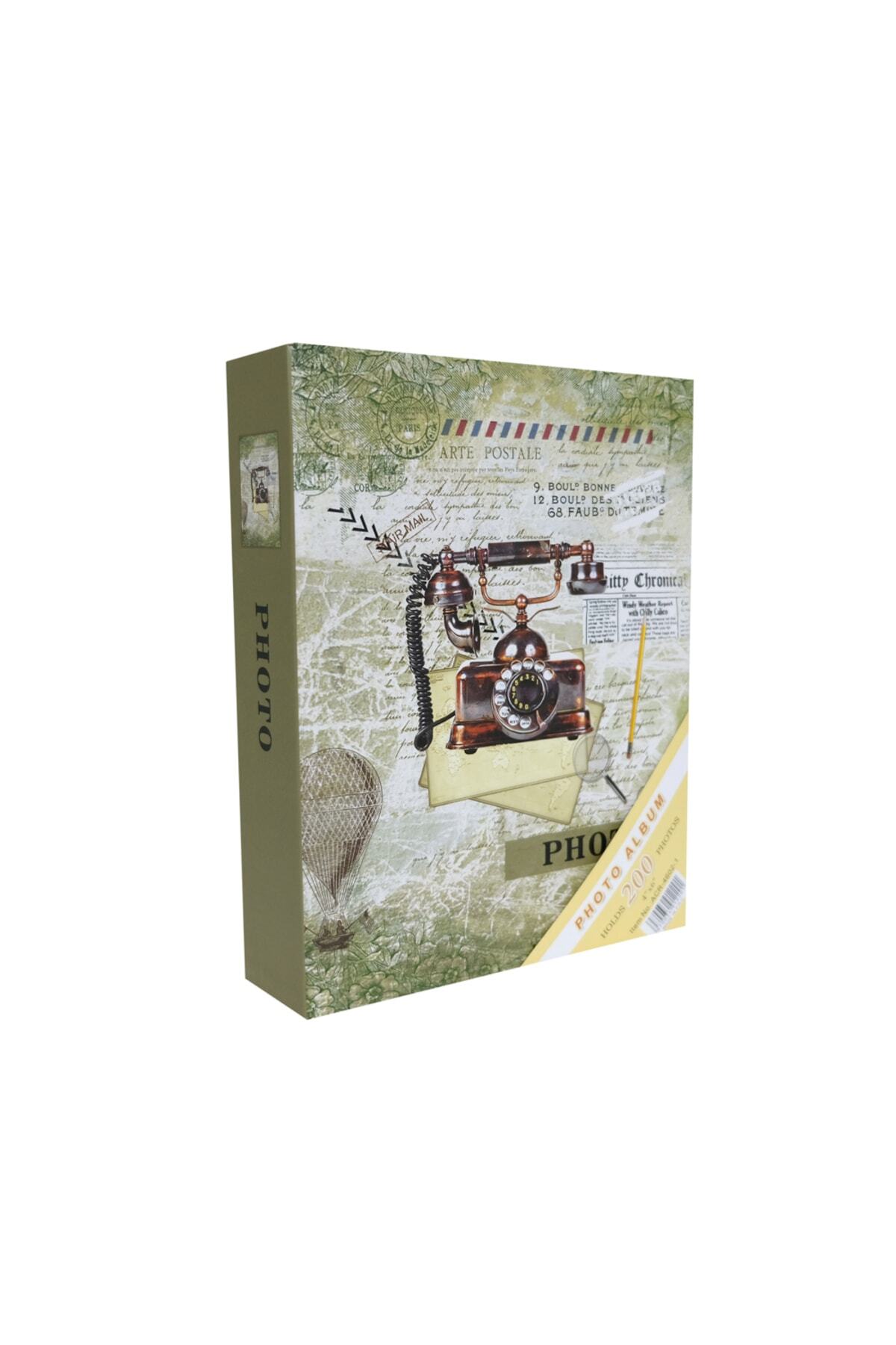 Rabsev Fotoğraf Albümü 10x15cm 200 Fotoğraf Kapasiteli Antika Telefon Desenli Anı Albümü